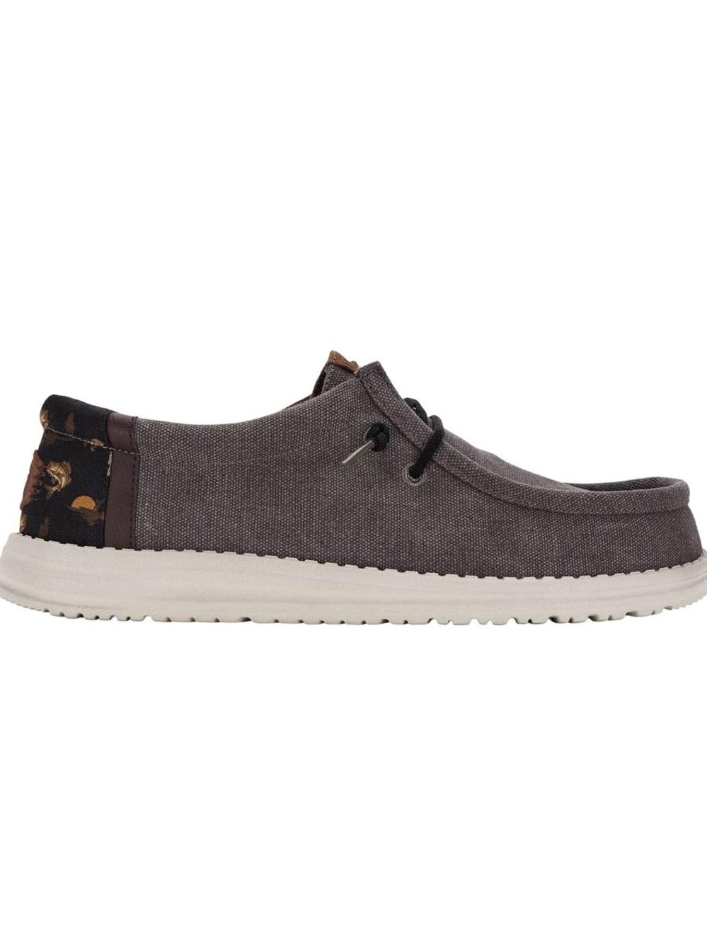 Hey Dude Wally Bass Gray Canvas Slip-On with Patterned Heel Accent